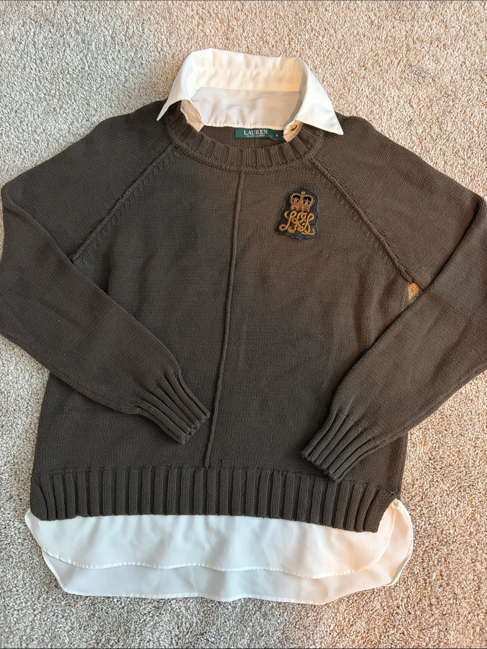 Lauren Ralph Lauren Men's Brown Crewneck Sweater with Embroidered Crest